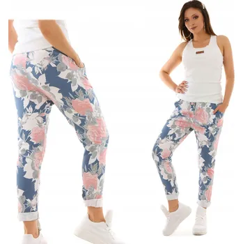 Fashionweek Tepláky v květiny BAGGY FLORAL BOYFRIENDY MF443 Barva: Jeans, Velikost: L/XL