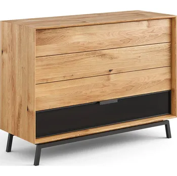 Komoda Komoda 4x zásuvka Modern Loft, sklo, dub, přírodní dub, rozměr 121x90x45cm