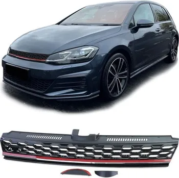 Tuning Sportovní maska chladiče bez loga s červeným pásem pro . VW Golf 7 12-16