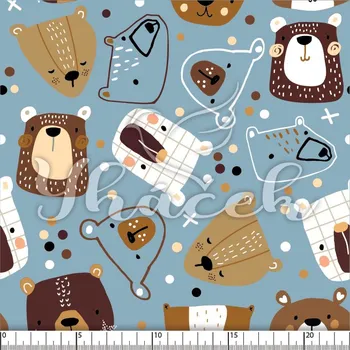 Zakázkový tisk, softshell, kočárkovina... Malovaní medvědi na světle modré Látky k tisku: Teplákovina počesaná