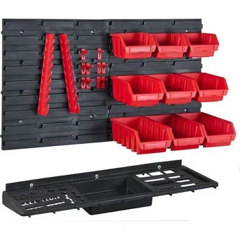 Nástěnný jednostranný regál s boxy FixWall Medium černý/červený