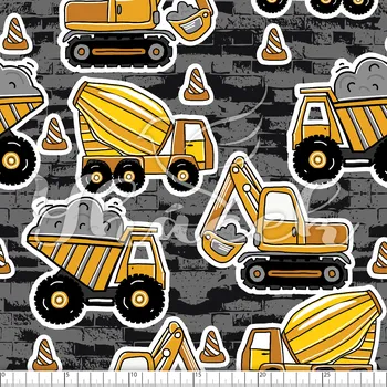 Zakázkový tisk, softshell, kočárkovina... Stavební stroje žluté Látky k tisku: Teplákovina nepočesaná