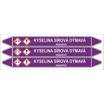samolepka Značení potrubí, kyselina sírová dýmavá,3 ks, 355 × 37 mm