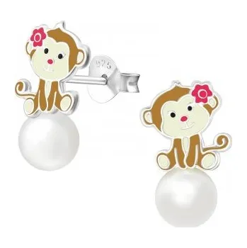 Náušnice Stříbrné náušnice opička s perlou - A4S38580 (Stříbrné náušnice na puzetu)