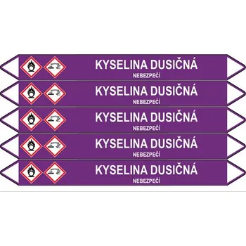 samolepka Značení potrubí, kyselina dusičná,5 ks, 150 × 12 mm