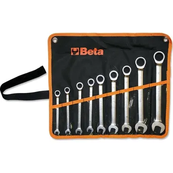 Klíč SADA 9 JEDNODUCHÝCH OČKOPLOCHÝCH RÁČNOVÝCH KLÍČŮ V LÁTKOVÉM POUZDŘE, 141/B9 (Sada přímých očkoplochých ráčnových klíčů v látkovém obalu)