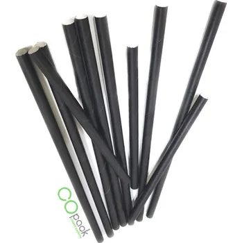 Jednorázové nádobí Brčka papírová JUMBO 8 x 150 mm černé (100 ks)