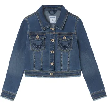 Kojenecká bunda MAYORAL dívčí džínová bunda s výšivkou modrá vel. 157 cm