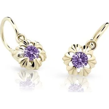 Náušnice Cutie Kids Jewellery c2213-10-50-x-1 Zlaté dětské náušnice kytičky na brizuru Cutie C2213 Ametyst – zlatý šperk ryzosti 585/1000 v Dárkovém balení s Certifikátem GBEYF-00389