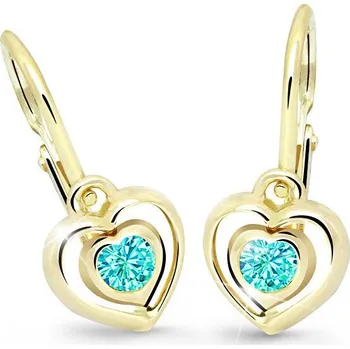 Náušnice Cutie Kids Jewellery c2752-10-80-x-1 Zlaté dětské náušnice srdíčka na brizuru Cutie C2752 Mint Green – zlatý šperk ryzosti 585/1000 v Dárkovém balení s Certifikátem GBEYS-00460