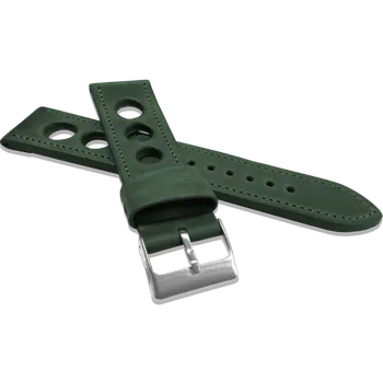 Řemínek na hodinky LAVVU Perforovaný zelený prošitý řemínek VINTAGE z luxusní kůže Top Grain - 22 LSMUG22