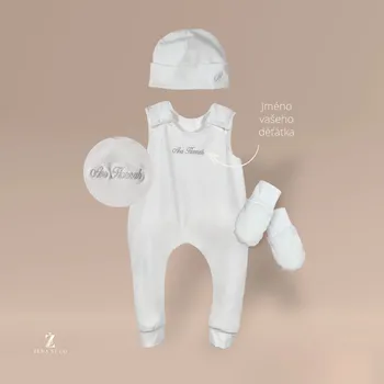 Set lacláčků, čepičky a rukaviček s výšivkou vlastního jména Barva: Bílá, Velikost: 86 - 12-18 m, Písmo: Tiskací font