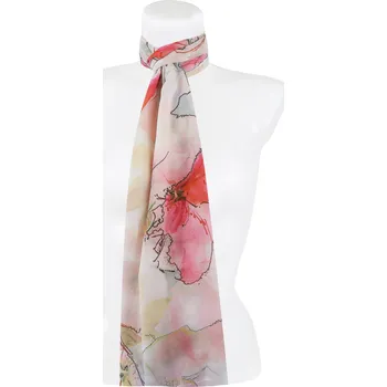 Šátek Dámský obdélníkový šál 36526 s potiskem květin, bílé barvy 7200635-4