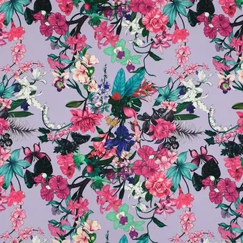 Šatovka žakárová N6193 lila, barevné květy, š.150