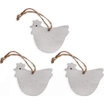 Velikonoční dekorace Slepice závěs dřevo 3ks/6cm bílá
