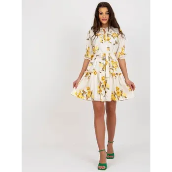 Dámské šaty Dámské šaty s páskem LARA béžové a žluté