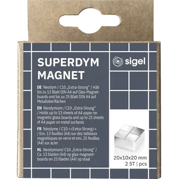 Kancelářský nábytek Sigel neodymový magnet C10 Extra-Strong (š x v x h) 20 x 10 x 20 mm krychle stříbrná 2 ks BA704