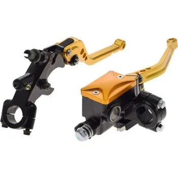 Brzda pro motocykl sada brzdová pumpa přední brzdy + páčka spojky kompl. žlutá s s drž. zrcátka