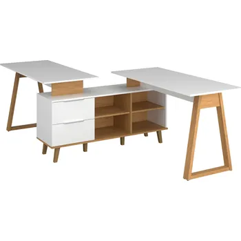 Psací stůl Kancelářský stůl (E) bílý / dub kamenný Neptun