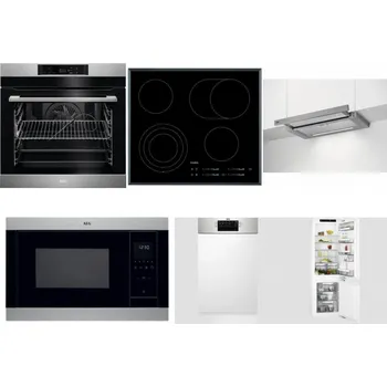 Set domácích spotřebičů AEG BPK742380M + AEG Mastery DirectTouch HK654070FB + AEG DPE5660M + AEG Mastery MSB2547D-M + AEG Mastery MaxiFlex FEE73517PM + AEG Mastery FlexiShelf SCE818D3LC