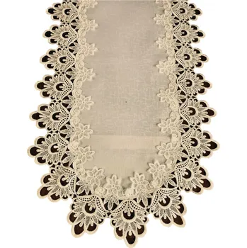 ubrus Oválný béžový ubrus zdobený krajkou Šířka: 90 cm | Délka: 150 cm