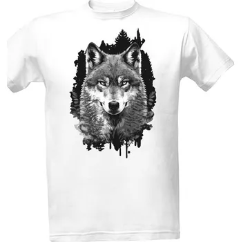 Pánská móda Tričko s potiskem Vlk - černobílý pánské