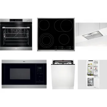 Set domácích spotřebičů AEG BSK782380M + AEG Mastery DirectTouch HK654070XB + AEG DGB3523S + AEG Mastery MSB2547D-M + AEG FSE74707P + AEG Mastery FlexiShelf SCE818D3LC