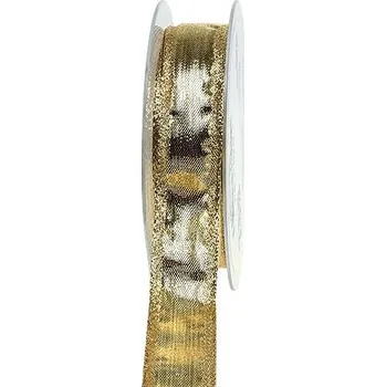 Stuha Stuha zlatá CELEBRATION GOLD Lesk 15mm x 3m (3,- Kč/m) (Stuha lurexová, zlatá, oboulící, lesklá, s drátkem)