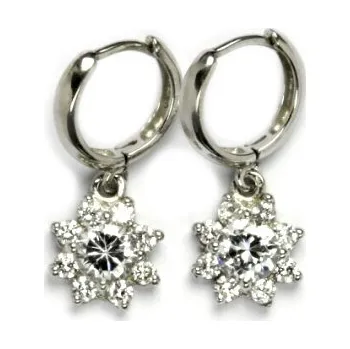 Náušnice Stříbrné náušnice kruhy a kytka čiré zirkony - VE170/VP135 (Stříbrné náušnice kruhy s květinou)