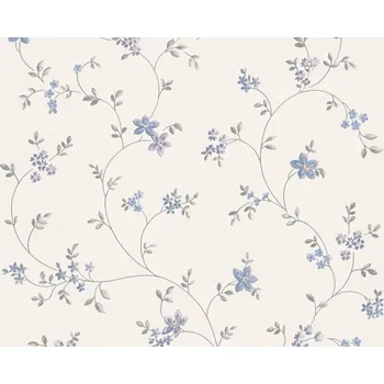 Tapeta Vliesová tapeta květinový vzor, úponky rostlin - modrá, šedá, bílá 390713 / Tapety na zeď 39071-3 Maison Charme (0,53 x 10,05 m) A.S.Création