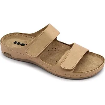 Dámská zdravotní obuv Leon 954 Dámská kožená zdravotní obuv s přezkami na suchý zip - Béžová Velikost: 40