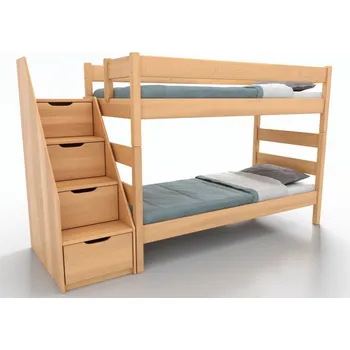 Postel Nábytek Rovder Patrová postel Junior 4, Rovder Výběr moření: Modrá, Rozměr postele: 80x200, Druh dřeva: Bukový masiv