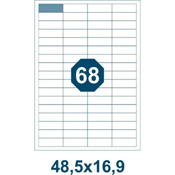 Samolepící etiketa Samolepicí etikety, délka 48,5 mm, šířka 16,9 mm, 68 ks na archu A4, 100 listů/bal.