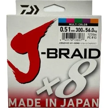 Pletená Šňůra Daiwa J-Braid X8 Multicolor 300m 0,24mm/18kg