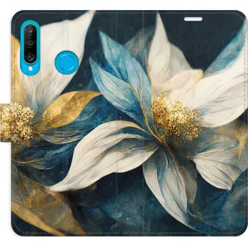 Pouzdro na mobilní telefon Flipové pouzdro iSaprio - Gold Flowers - Huawei P30 Lite
