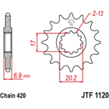 Řetězová sada pro motocykl Přední řetězové kolečko JTF1120 12 zubů