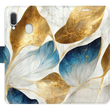 Pouzdro na mobilní telefon Flipové pouzdro iSaprio - GoldBlue Leaves - Samsung Galaxy A20e