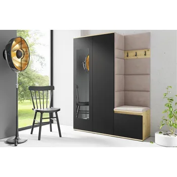 Předsíňová stěna Eka Předsíňová stěna s čalouněnými panely Trinity 11 - Dub Artisan s černou / Tmavá krémová 2302