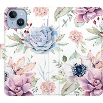 Pouzdro na mobilní telefon Flipové pouzdro iSaprio - Succulents Pattern - iPhone 14