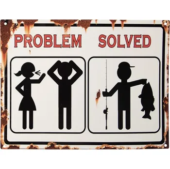 Plechová cedule Béžová nástěnná kovová cedule Rybaření -33*1*25 cm