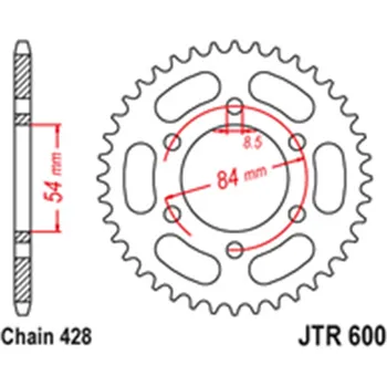 Řetězová sada pro motocykl Zadní rozeta Ocelová JTR600 52 zubů