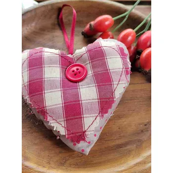 Dekorace látková srdce s knoflíkem