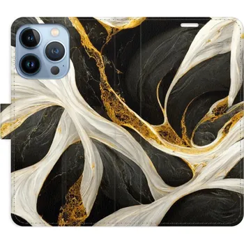 Pouzdro na mobilní telefon Flipové pouzdro iSaprio - BlackGold Marble - iPhone 13 Pro