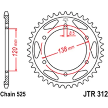 Řetězová sada pro motocykl Zadní rozeta Ocelová JTR312 40 zubů