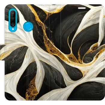 Pouzdro na mobilní telefon Flipové pouzdro iSaprio - BlackGold Marble - Huawei P30 Lite