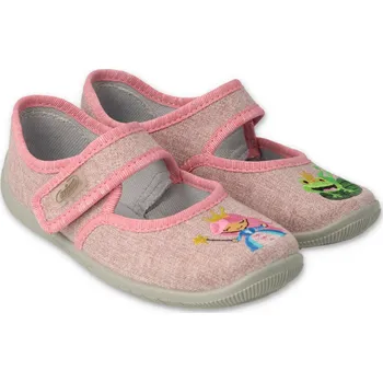 Dívčí bačkory Baleríny / přezůvky / letní obuv Befado 955X025 růžové s princeznou a žabákem, měkčená stélka velikost: 26