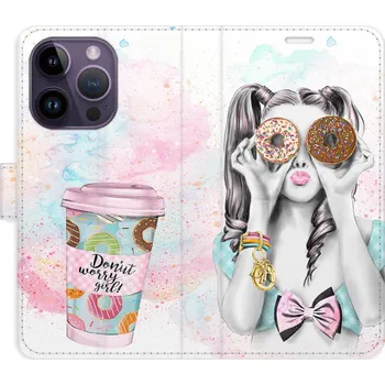 Pouzdro na mobilní telefon Flipové pouzdro iSaprio - Donut Worry Girl - iPhone 14 Pro