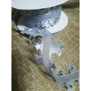 Stuha Vysekávaná stuha hvězdy šíře 40 mm šedá