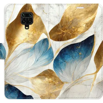 Pouzdro na mobilní telefon Flipové pouzdro iSaprio - GoldBlue Leaves - Xiaomi Redmi Note 9 Pro / Note 9S