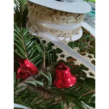 Stuha Vysekávaná stuha hvězdy s lurexem šíře 40 mm vánoční zlatá